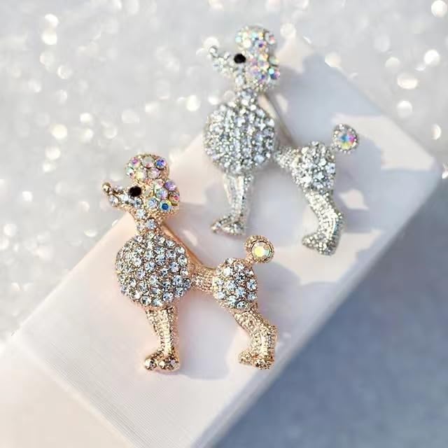Image of Rhinestone Gold-Plated Poodle Dog Women's Brooches Pins Animal Lapel Collar Jewelry Accessories Cute Gifts