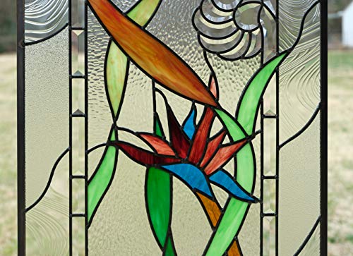 20\"x34\" Stained Glass Window Panel STRELIZIA Reginae, Bird of Paradise - Thumbnail 6