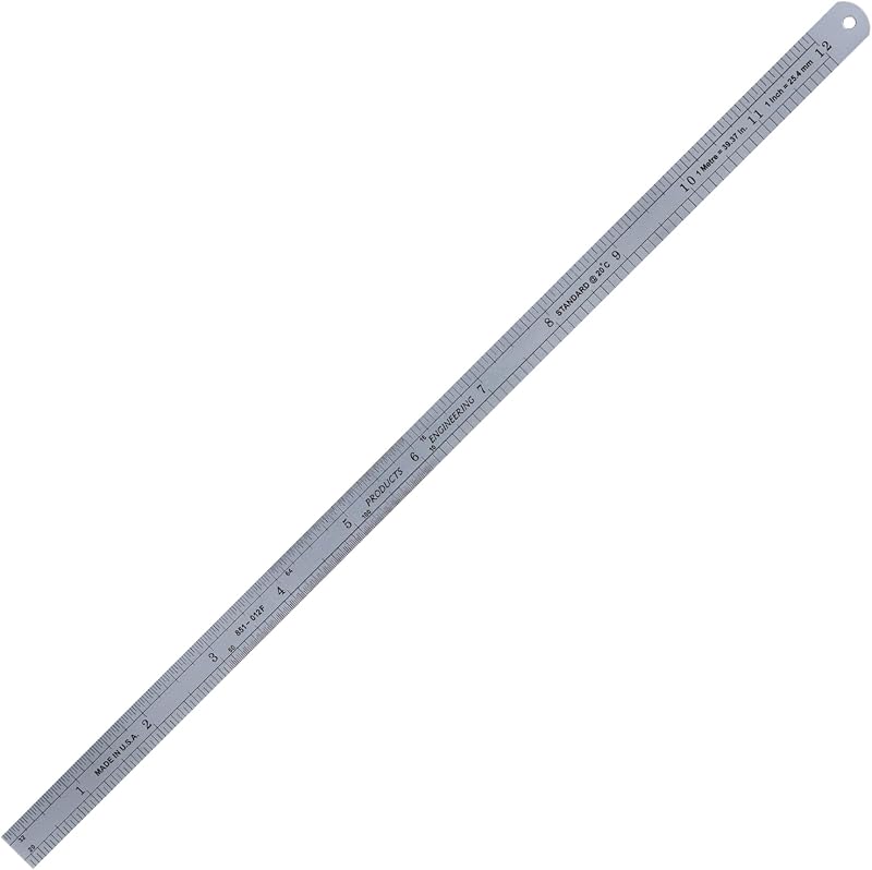 Regla de acero de 12”/300 mm, regla de metal flexible – Graduación inglesa/métrica 9 en 1 (1/16", 1/32", 1/64", 1/10", 1/20", 1/50", 1/100", 1,0 mm, 0,5 mm) Acabado en cromo satinado, fabricada en EE. UU.