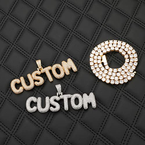 Hdmenc Custom Letter Pendant Small Baguette Name Necklace Men And Women Cubic Zirconia Charm Pendant With Rope Chain Gold Hip Hop Jewelry (2 Letter, Bubble Silver) #TOP1