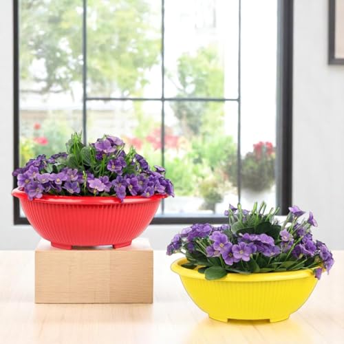 Image of Go Hooked Plastic Planter Pots Set of 2 | Multicolor Flower Pots Perfect for Home, Office & Garden Decor | Bonsai Round Pot 13.7 Inch for Indoor & Outdoor Plants | Durable, Lightweight & Modern Design