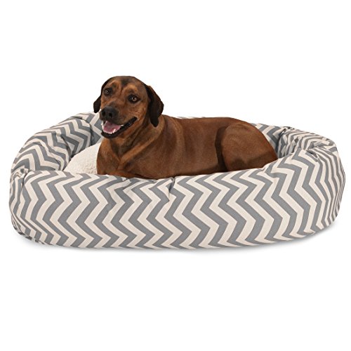 Image of Majestic Pet 52 Inch Chevron Sherpa Calming Dog Bed Washable - Cozy Soft Round Dog Bed with Spine for Head Support - Fluffy Donut Dog Bed 52x35x11 (inch) - Round Pet Bed X- Large - Gray