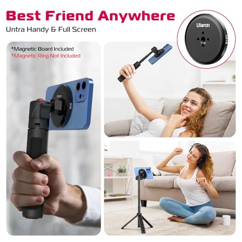 ULANZI Magnetic Cell Phone Tripod Compatible with MagSafe, 17.3" Extendable Mini Tabletop Tripod Selfie Stick with Cold Shoe, 360° Ball Head Tripod Stand Handle Grip for iPhone 17 16 15 14 13 12