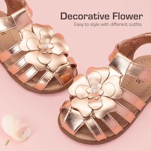 Image of DREAM PAIRS Girls Toddler /Little Kid Closed-Toe Flower Summer Dress Sandals Shoes