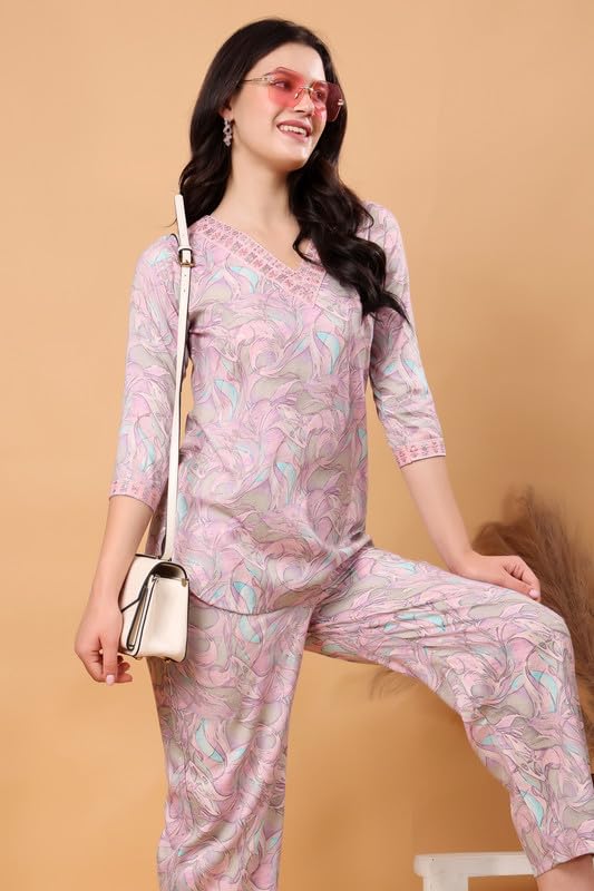 Image of London Hills Women Printed Kurta with Pant Salwar Suit Set || Plazo Kurti Cotton Set