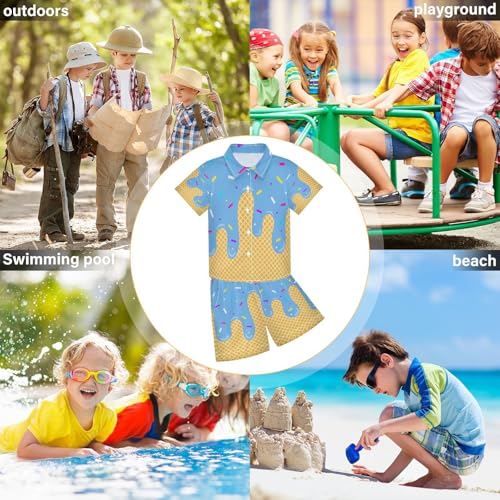 Image of Boy Shorts Sets Hawaiian Outfit Kid Summer Button Down Shirt and Short 2 Piece Sets for 3-10T