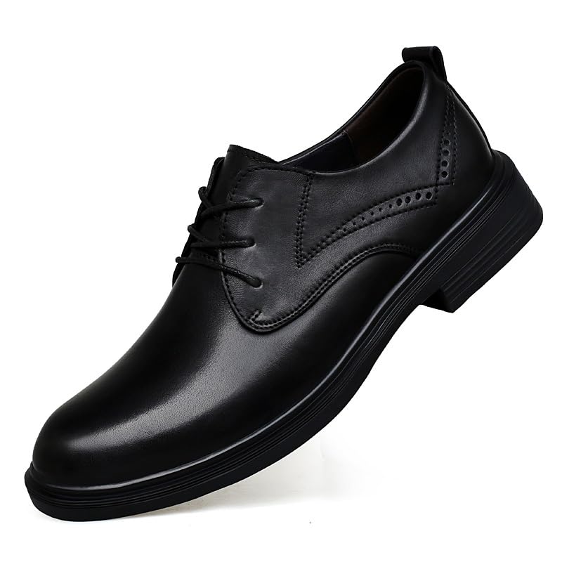 Dress Shoes for Men Lace Up Round Toe PU Leather Derby Shoes Rubber Sole Anti-Slip Slip Resistant Block Heel Low Top Business