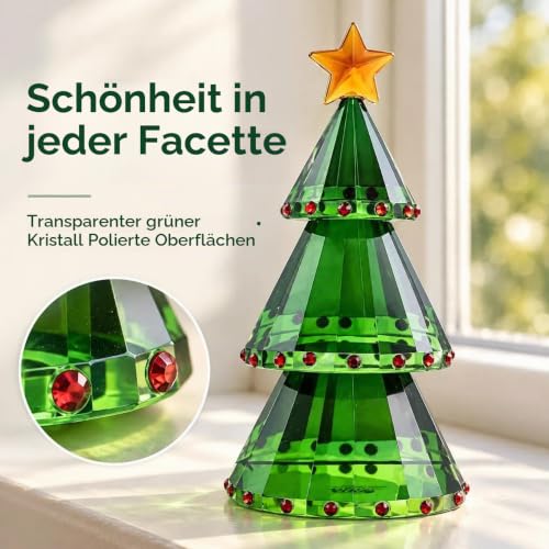 Weihnachtsbaum Figur aus grünem Kristallglas mit Geschenkbox – Ansicht 6