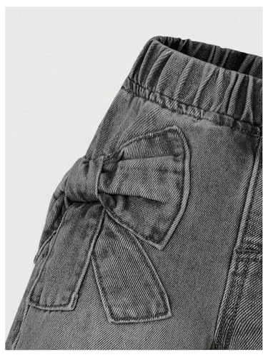 WDIRARA Toddler Girl's Bow Wide Leg Jeans Elastic High Waisted Denim Pants3