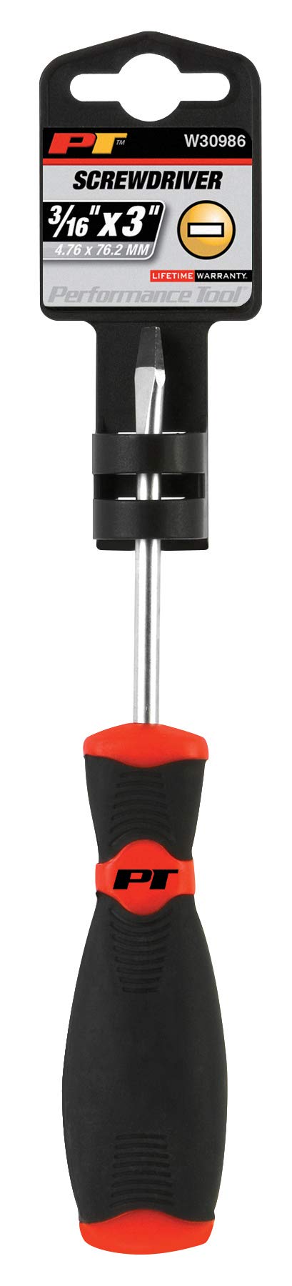 Performance Tool W30986 Black & Red Slotted Screwdriver, 3/16-Inch x 3-Inch, Slotted Screwdriver 3/16" x 3" - Image 2