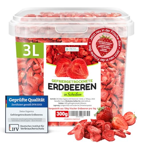 Detox Organica GEFRIERGETROCKNETE ERDBEEREN, 300g Früchte in Scheiben, 100% Trockenfrüchte natürlich und ohne Zusatz von Zucker oder Zusatzstoffen (300g)