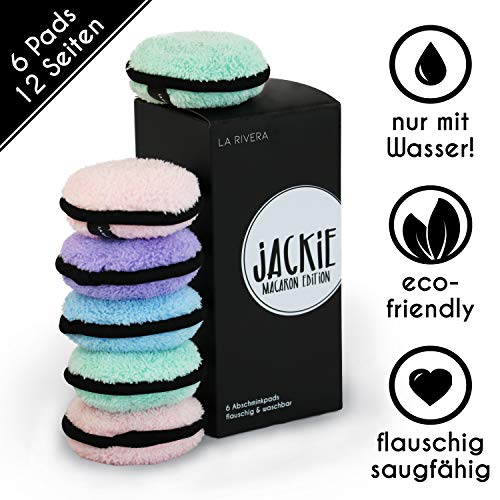 Preisvergleich Produktbild JACKIE Abschminkpads waschbar / 6 Pads / wiederverwendbar nachhaltig umweltfreundlich / Gesichtsreinigung nur mit Wasser (Macaron Edition)