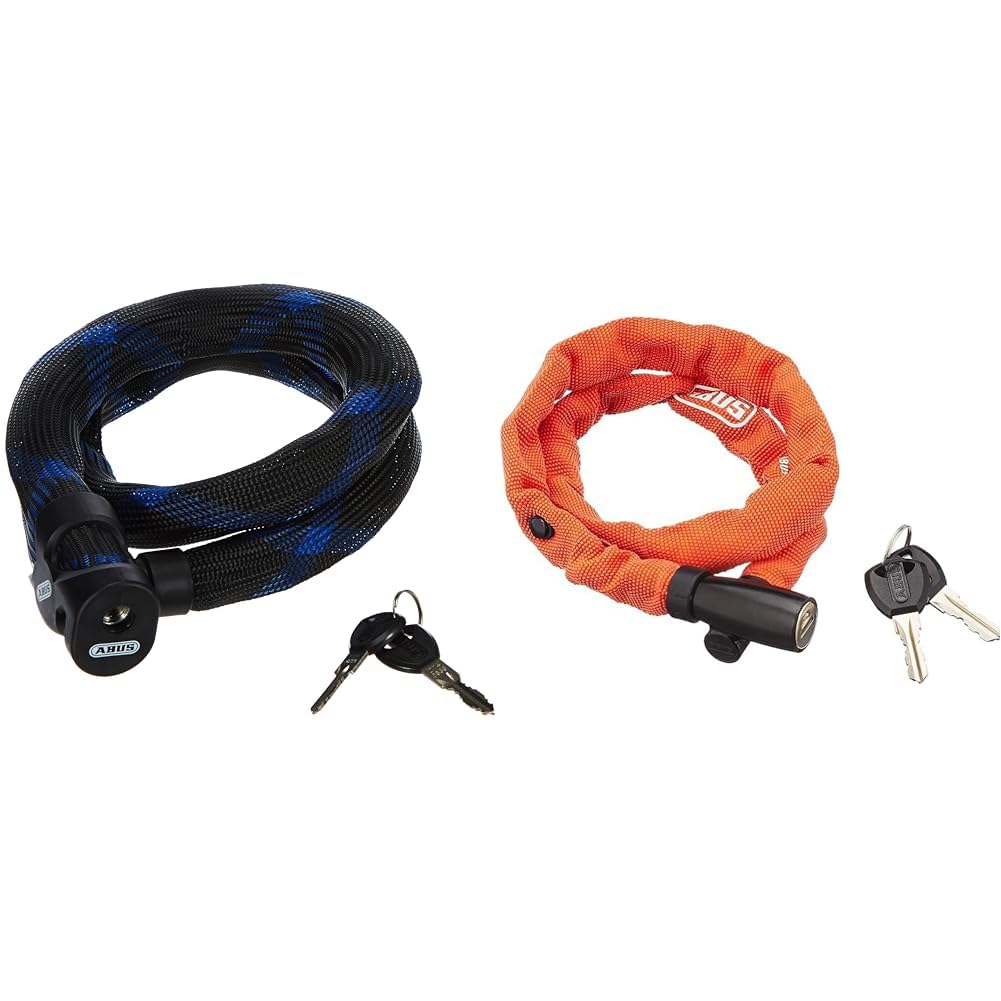 ABUS Ivera Steel-O-Flex Łańcuch Rowerowy z Zamkiem, Czarny, 110cm, 55138 & ABUS 1500/60 Web zapięcie rowerowe ze stali – poziom bezpieczeństwa 3 – 60 cm – 56920 – pomarańczowe