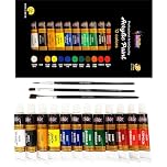 KOLOR KINGDOM Acrylic Paint Set 12 Colours Canvas Paints Kit with 3 Paint Brushes for Crafts,Kids Paints, Paper, Rock Painting, Wood,Ceramic & Fabric Vibrant Colors (12 X 12 ML)