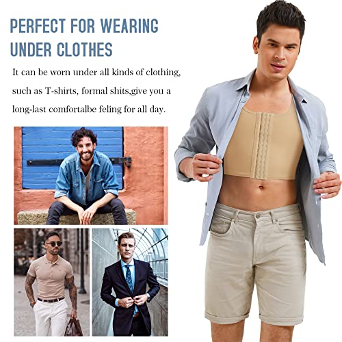 Tailong Mens Compression Corset Vest Hide Gynecomastia Chest Binder Tank Top Faja Para Hombre(X-Large, Beige) #TOP3