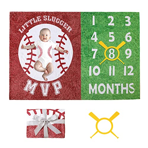 Image of Chichoo Fall Blanket Monthly Milestone Blanket for Baby Boy/Girl Baseball Sport Theme Blanket Personalized Blanket for Baby Shower, Large 40"x 60"