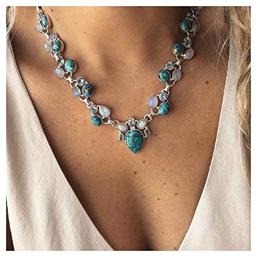 Inilbran Boho Teardrop Türkis Halskette Silber Türkis Edelstein Halskette Vintage Opal Mondstein Halskette Blau Naturstein Halskette Schmuck Für Frauen Und Mädchen Inilbran Boho Teardrop Türkis Halskette Silber Türkis Edelstein Halskette Vintage Opal Mondstein Halskette Blau Naturstein Halskette Schmuck Für Frauen Und Mädchen