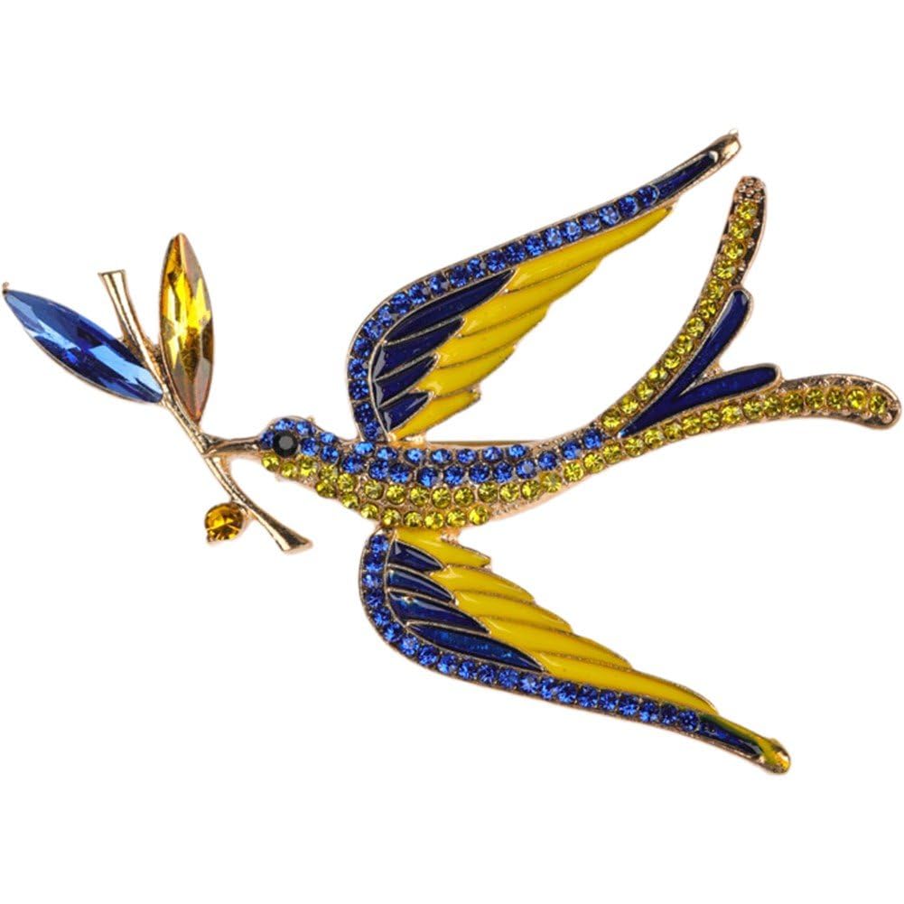 Uzztfa Blue+Yellow Ukrainian Flag Peace Dove Wheat Brooch Pin Rhinestone Brooch Lapel Pin Badge Jewelry Gift
