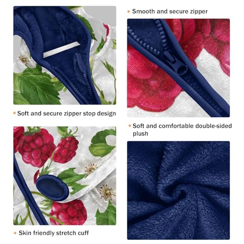 Raspberry Flower Leaf Pattern Toddler Fleece Jacket Girl Boys Hooded Fleece Jacket Coat Warm Outwear Zip-up 3-10T3