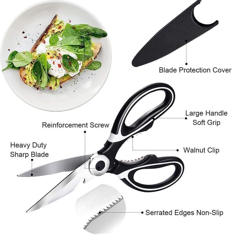 Image of Multi Purpose Kitchen Scissors Premium Stainless Steel Heavy Duty Kitchen Shears with Bottle Opener | Food Scissors for Meat, Chicken, Seafood, Vegetables, Herbs & BBQ | Strong Grip Non-Slip Handle