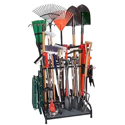 Garden Tool Organizer for Garage, Garden Tool Rack, Yard Tool Storage, Tool Organizers and Storage, Garden Tool Stand up to 55 Long-Handled Tools, for Garage, Shed, Outdoor, Black