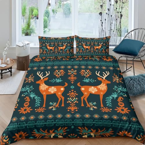 Housse de couette cerf 200x200 microfibre zippée anti-plis pour lit double