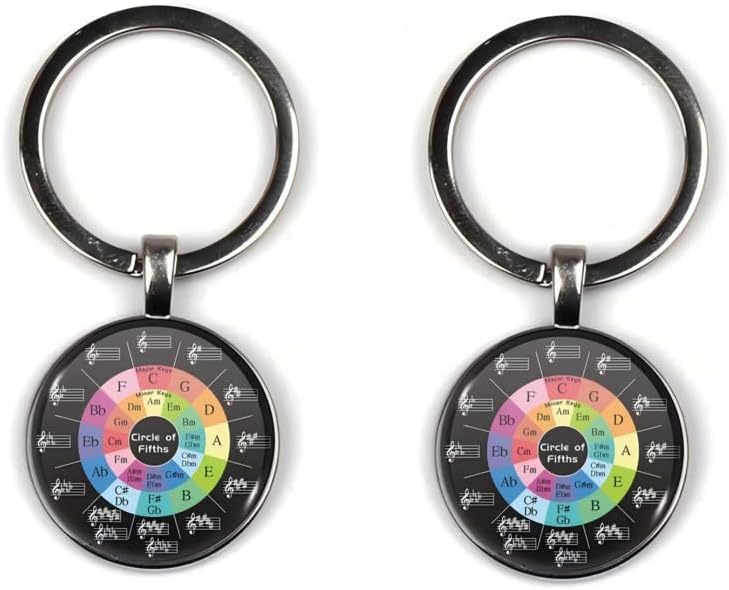 2 Pack Circle of Fifths Keychain, Zinc Alloy Crystal Glass Pendant, Music Theory Key Ring Gift for Musicians, Guitarists, Pianists and Music Lovers