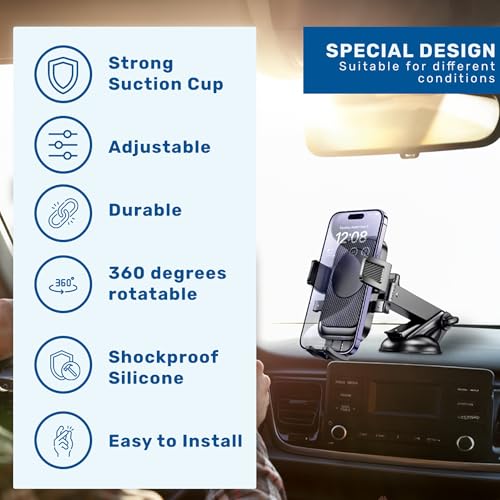 Universal Car Phone Holder - Adjustable Cell Phone Mount for Car Dashboard and Windshield - Phone Holders for Your Car - Hands Free Automobile Cell Phone Holder (Long) - Image 5