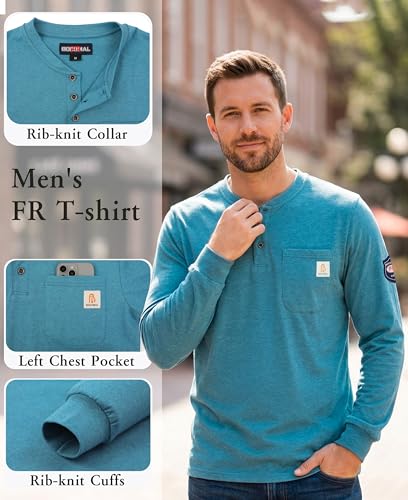 Image of BOCOMAL FR Shirts Flame Resistant Shirt 5.5oz 100% Cotton Light Weight CAT2 Fire Retardant Henley Shirts