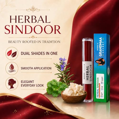 Image of NIDHI'S GRANDMAA SECRET Herbal Sindoor with Rosemary & Curcumin Extracts | Reduces Scalp Itchiness & Irritation | Mercury & Lead-Free | Smudge Proof Dual Liquid Sindoor Red & Maroon | 5mL