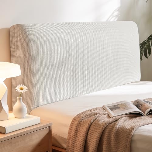 Niuoppy Bed Headboard Cover Fully Wrapped Stretch Head Board Covers for Single Bed Beds Headboard Protector Dustproof and Cat Scratch-proof (Beige 120cm)