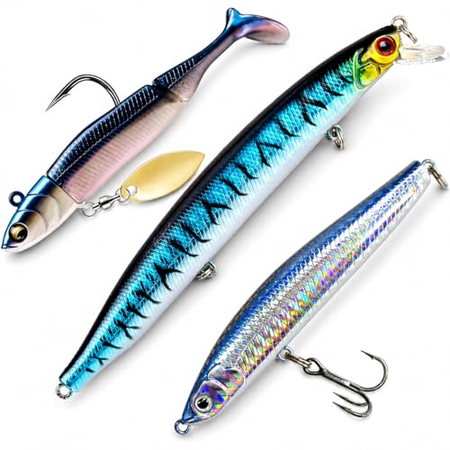 Pack 3 Leurres Pêche en Mer – Souple, Stickbait...