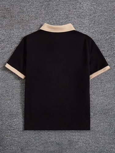 SweatyRocks Boy's Shirt Color Block Button Up Striped Textured Short Sleeve Tee Shirts2