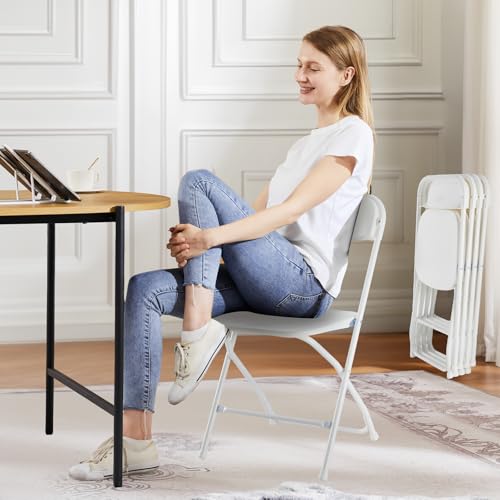 DUMOS 8 Pack White Plastic Folding Chair, Indoor Outdoor Portable Stackable Commercial Seat with Steel Frame 330lb Capacity for Events Office Wedding Party Picnic Kitchen Dining - Image 8