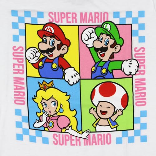 Seven Times Six Super Mario Girls Checkered Grid Mario Luigi Peach Toad Panel Kids Short Sleeve T-Shirt2