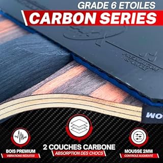 Raquette de Ping-Pong 6 Étoiles | Raquette Professionnel Carbone Pro épaisse, Maximum de Spin, Mousse Dense 2mm, Housse Offerte | Idéale Débutant à Pro | Entraînement & Compétition