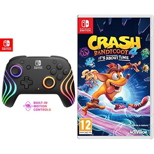 PDP Nintendo Switch Afterglow Wave- Wireless- Black + Crash Bandicoot 4 - It's about time - Nintendo Switch