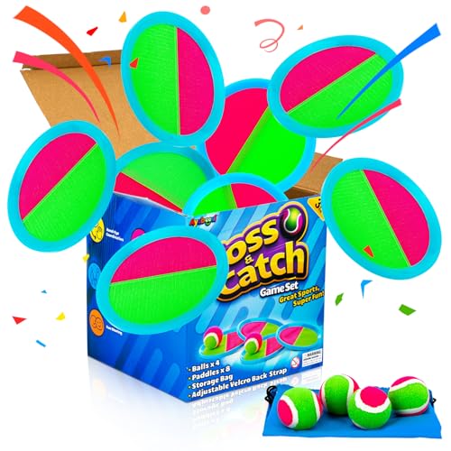 Image of Ayeboovi Toss and Catch Ball Set 8 Paddles 4 Balls Outdoor Beach Pool Toys for 3 4 5 6 7 8 Year Old Boys Girls Birthday Gifts Easter Basket Stuffers Outside Yard Games for Kids and Family Activities
