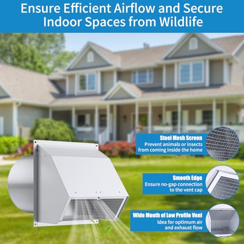 6 Inch Hooded Wall Vent with Screen and Damper,Wall Exhaust Vent Cover Cap,Dryer Vent Cover Outside,External Extractor Wall Vent Hood for House Kitchen Range Hood Air Ventilation White by Kylazer - Image 7