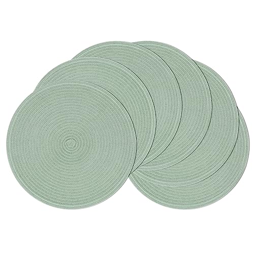 Image of SHACOS Round Placemats Set of 6 Washable 15 inch Cotton Polyester Table Mats Woven Braided Place Mats for Dining Table, Sage Green