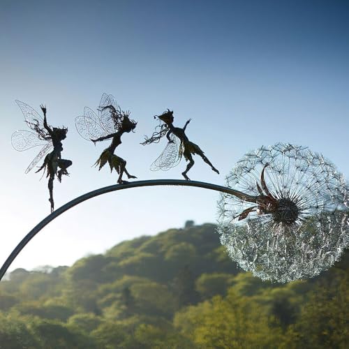 jiejack Feen Und Löwenzahn Tanzt Zusammen Gartenstecker, magische Fee, Draht-Statue, Gartendekoration, Gartendeko Metall, Figur Feen Mythische Feengarten Elfen Figuren Garten (B)