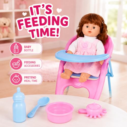 Image of Baby Doll Care Set for Girls with Doll Stroller, Rocking Cradle, Feeding Chair, Baby Bottle, Potty & Accessories | Pretend Play Toy Set for Kids Age 3+