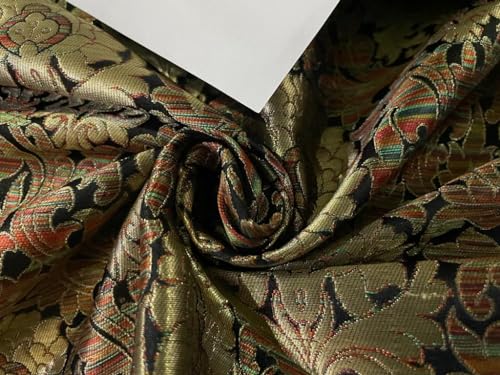 Brocart de soie noir et or métallisé jacquard luxueux pour créations de haute couture exclusives