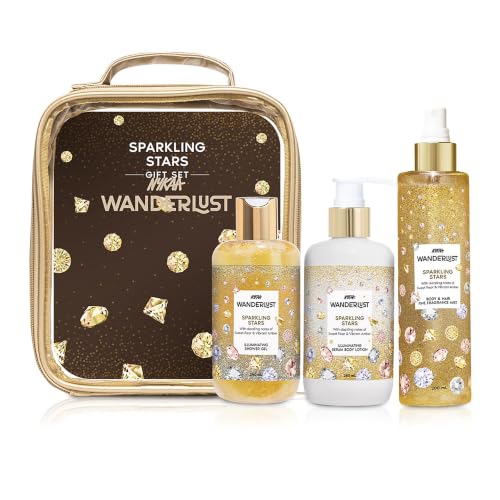 Image of Nykaa Wanderlust Rakhi Gift Set for Women - Sparkling Stars Fragrance Body Care Kit (700ml) | Shower Gel, Body Lotion, Mist with Free Pouch | Premium Luxury Raksha Bandhan, Festive & Birthday Gifting Combo