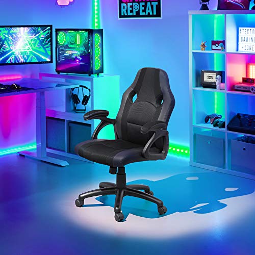 ® Sedia da Ufficio Ergonomica, Poltrona Gaming con Rivestimento in Similpelle, Regolabile in Altezza, Rotazione a 360 Gradi, Base Stabile con 5 Rotelle, Design Sportivo - Nero - Sedia gaming - Immagine 1