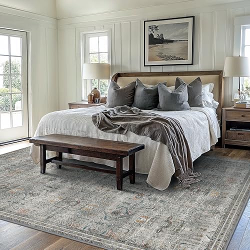 GENIMO 8x10 Area Rug for Living Room, Non Slip Machine Washable Low Pile Large Rug, Indoor Vintage Lightweight for Bedroom, Dining Room & Home Office