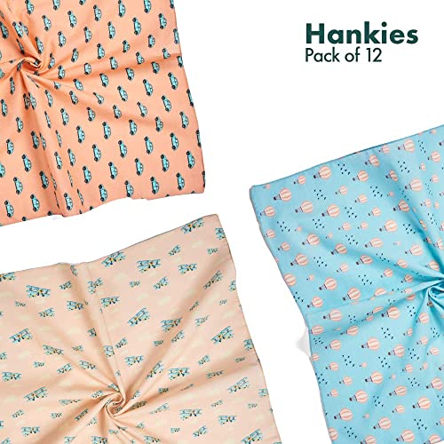 Hexafun 100% Pure Organic Cotton Unisex Handkerchief, Large Size Pack Of 12 Multi-Color #TOP4