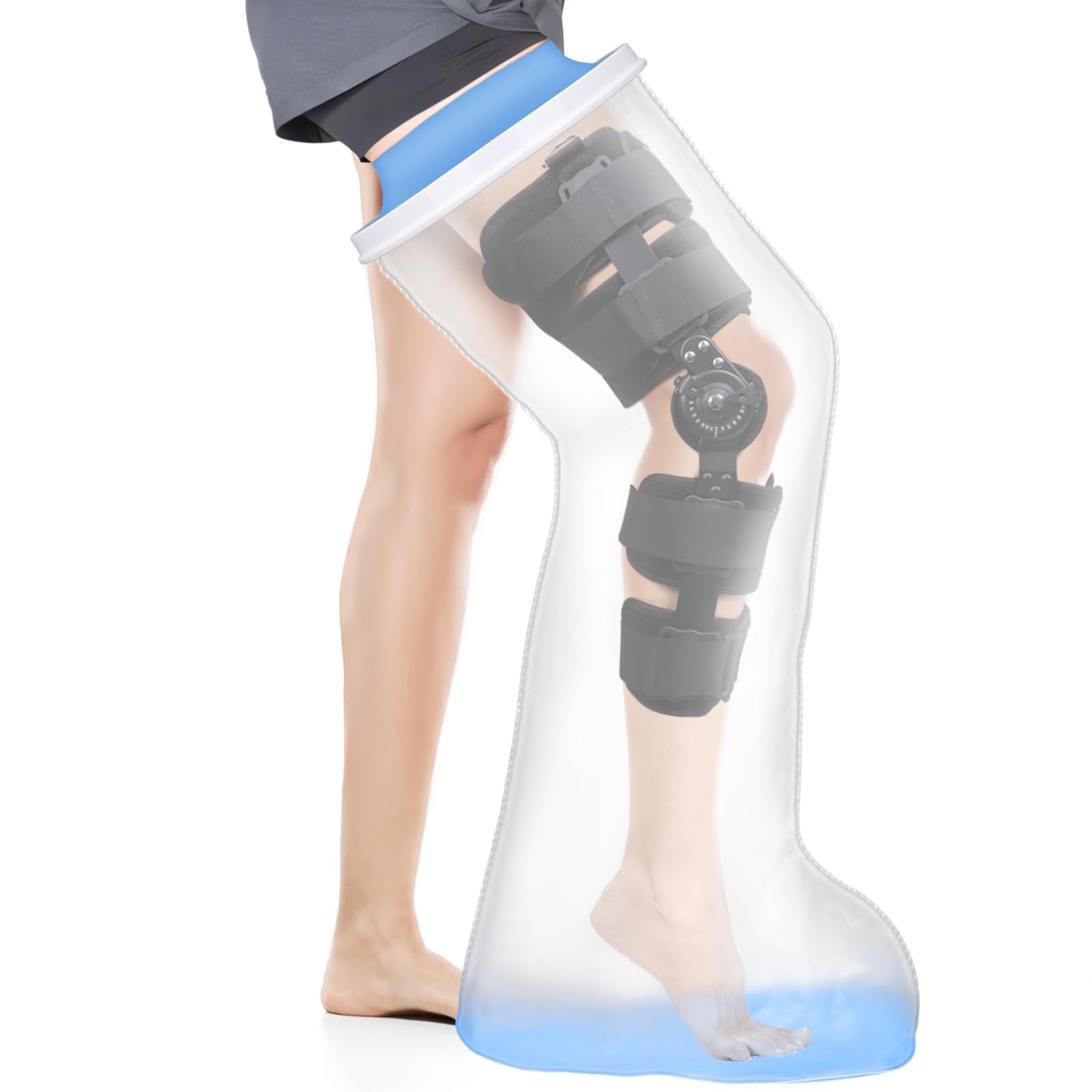 Funda impermeable extra ancha de pierna completa para ducha con parte inferior antideslizante, protector impermeable extra grande para piernas para heridas de cirugía de muslo, pie, tobillo,