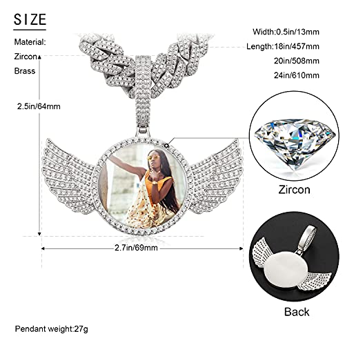 Personalized Engraved Photo Necklace To Lover Iced Out Cuban Link Chain With Pendant Custom Wing Necklace With Picture Image Pendant Necklace With Text Hip Hop Jewelry With Gift Box #TOP1