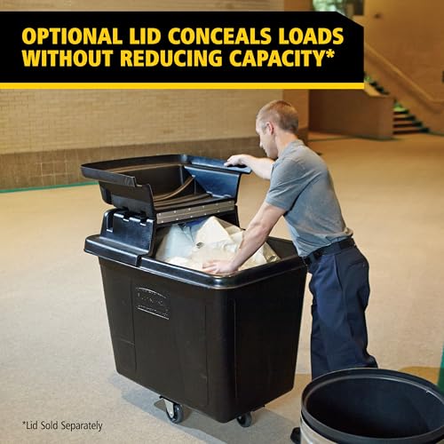 Image of Rubbermaid Commercial Products Cube Basket Truck with Wheels /Casters, 500 lbs Capacity, Rectangular, Black, For Laundry /Waste /Trash /Heavy Materials